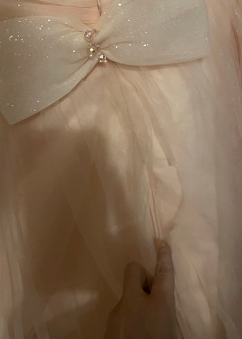 Yavruağzı Drapeli Uzun Straplez Nişan Elbisesi - Görsel 5