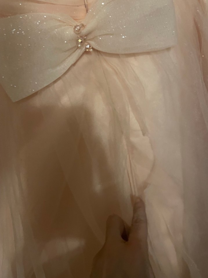 Yavruağzı Drapeli Uzun Straplez Nişan Elbisesi - Görsel 5