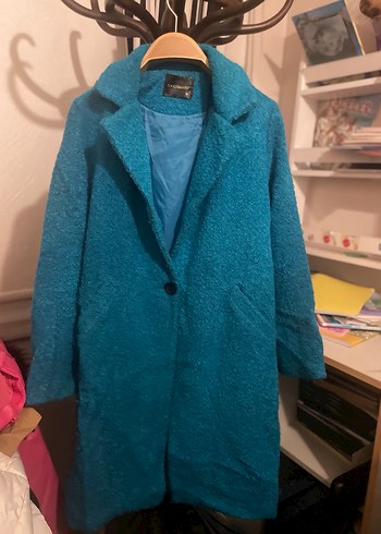 Tek Düğmeli Mavi Kadın Kaban - Görsel 2