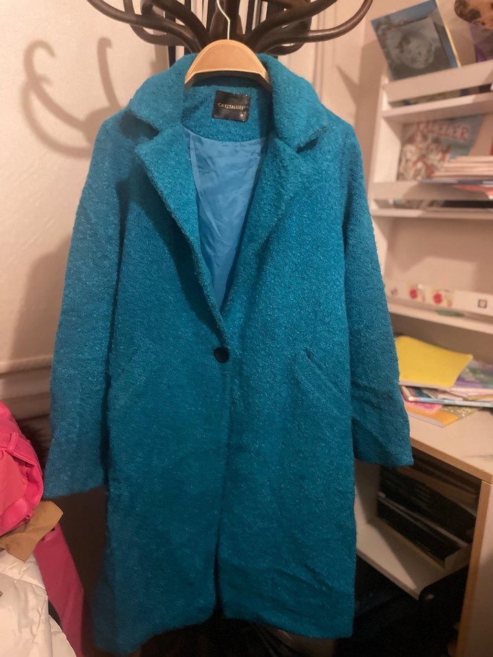 Tek Düğmeli Mavi Kadın Kaban - Görsel 2