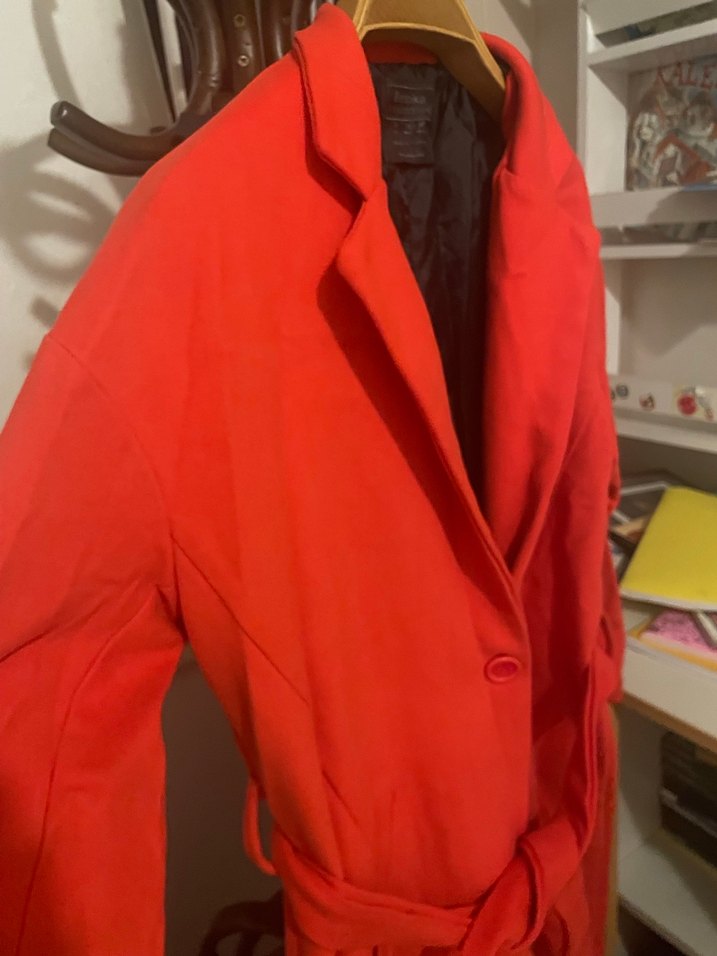 Kemerli Kırmızı Midi Kadın Kaban - Görsel 3