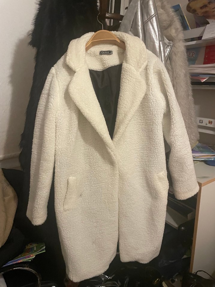 Ekru Midi Kadın Peluş Kaban - Görsel 2