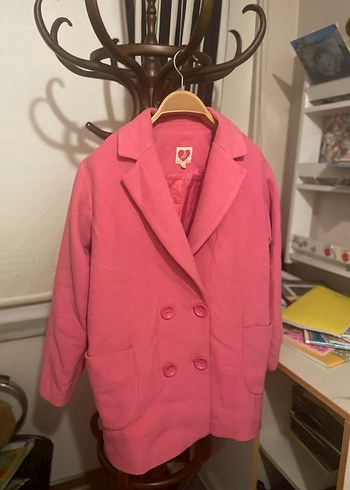 Pembe çift düğmeli kaban - Görsel 4