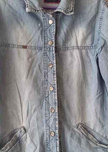 Düğmeli Mavi Kadın Kot Ceket - Görsel 2