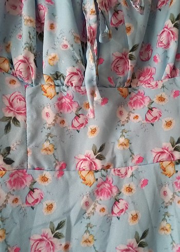 Mavi Çiçekli Bohem Midi Elbise - Görsel 2