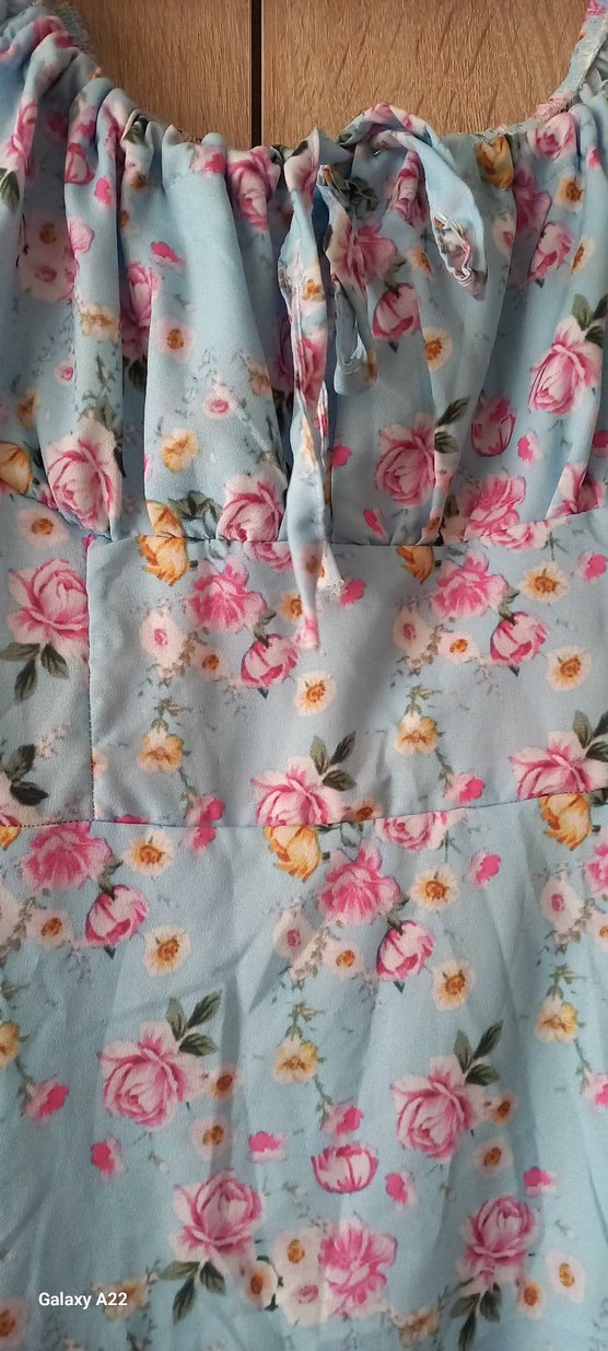 Mavi Çiçekli Bohem Midi Elbise - Görsel 2