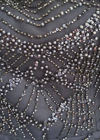 Lacivert İşlemeli Straplez Uzun Abiye Elbise - Görsel 6