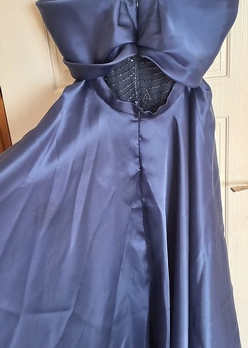 Lacivert İşlemeli Straplez Uzun Abiye Elbise - Görsel 10