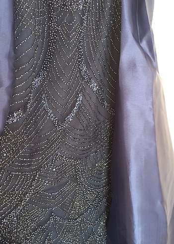 Lacivert İşlemeli Straplez Uzun Abiye Elbise - Görsel 8