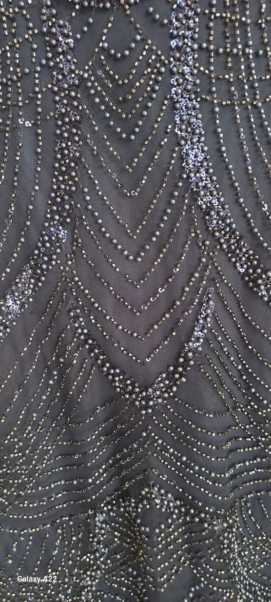 Lacivert İşlemeli Straplez Uzun Abiye Elbise - Görsel 5