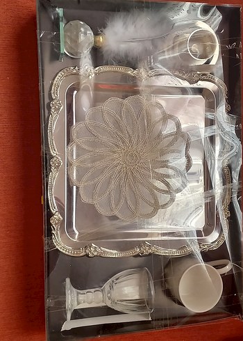 Bej Parlak Dekoratif Tepsi ve Aksesuar Seti - Görsel 4