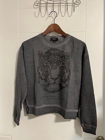 Mango troklu kaplan detaylı antrasit sweatshirt