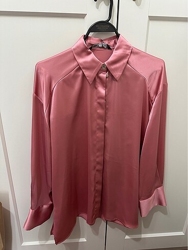 Zara pembe oversize dökümlü saten gömlek