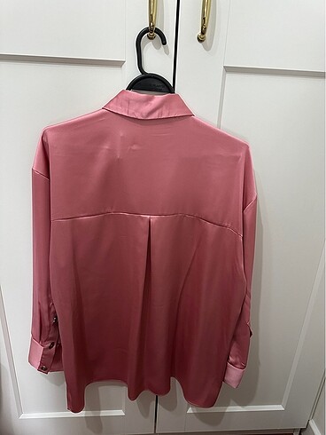 s Beden pembe Renk Zara pembe oversize dökümlü saten gömlek