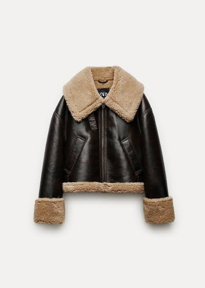 Zara Kürklü Deri Biker Ceket / Mont - Görsel 4