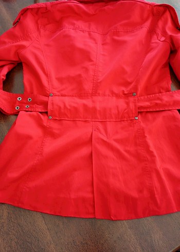 Zara Woman s beden Kemerli Kırmızı Kadın Ceket Trençkot - Görsel 3