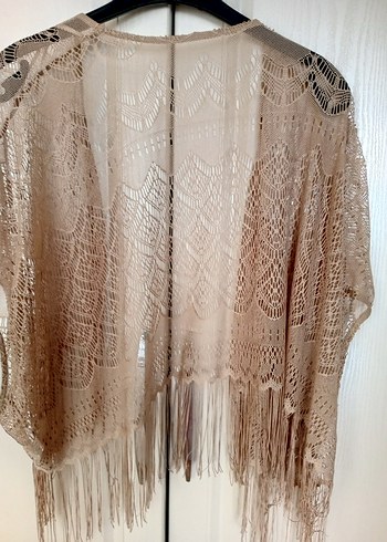 Bej Dantel Detaylı Bohem Kadın Pareo Şal - Görsel 3
