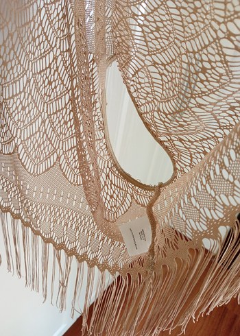 Bej Dantel Detaylı Bohem Kadın Pareo Şal - Görsel 2