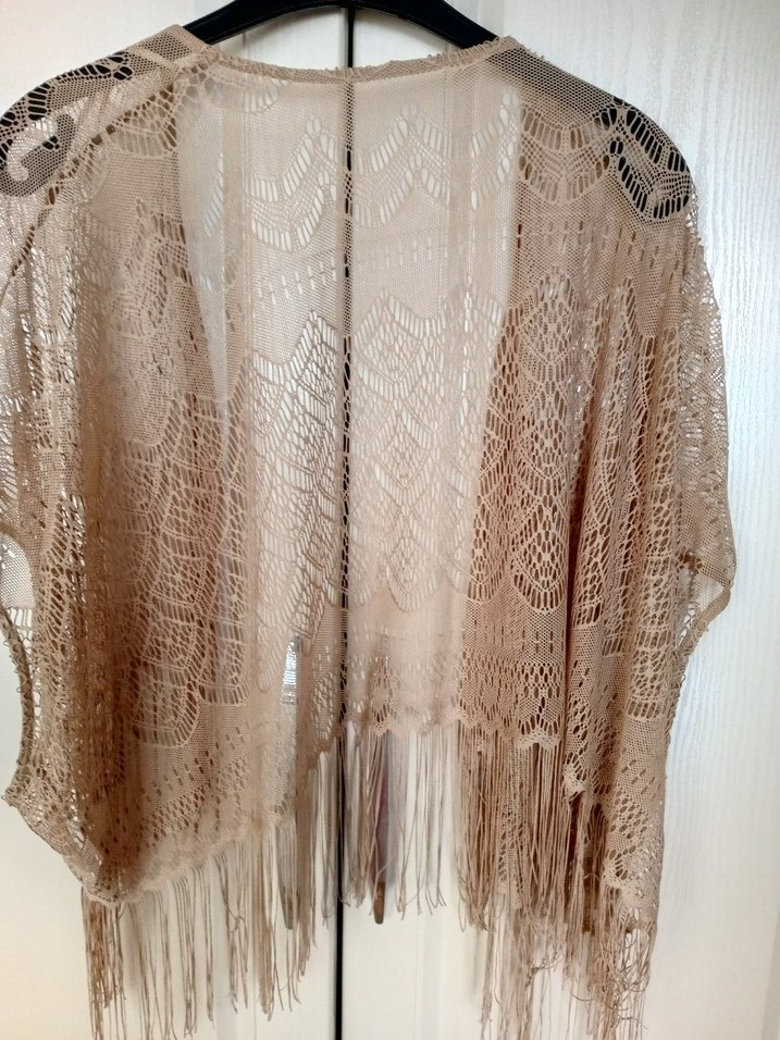 Bej Dantel Detaylı Bohem Kadın Pareo Şal - Görsel 3