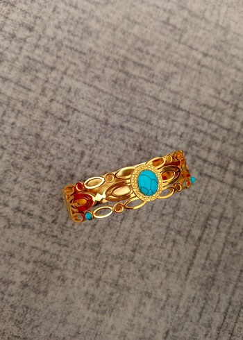 Turkuaz Taşlı Bohem Çelik Bileklik - Görsel 2