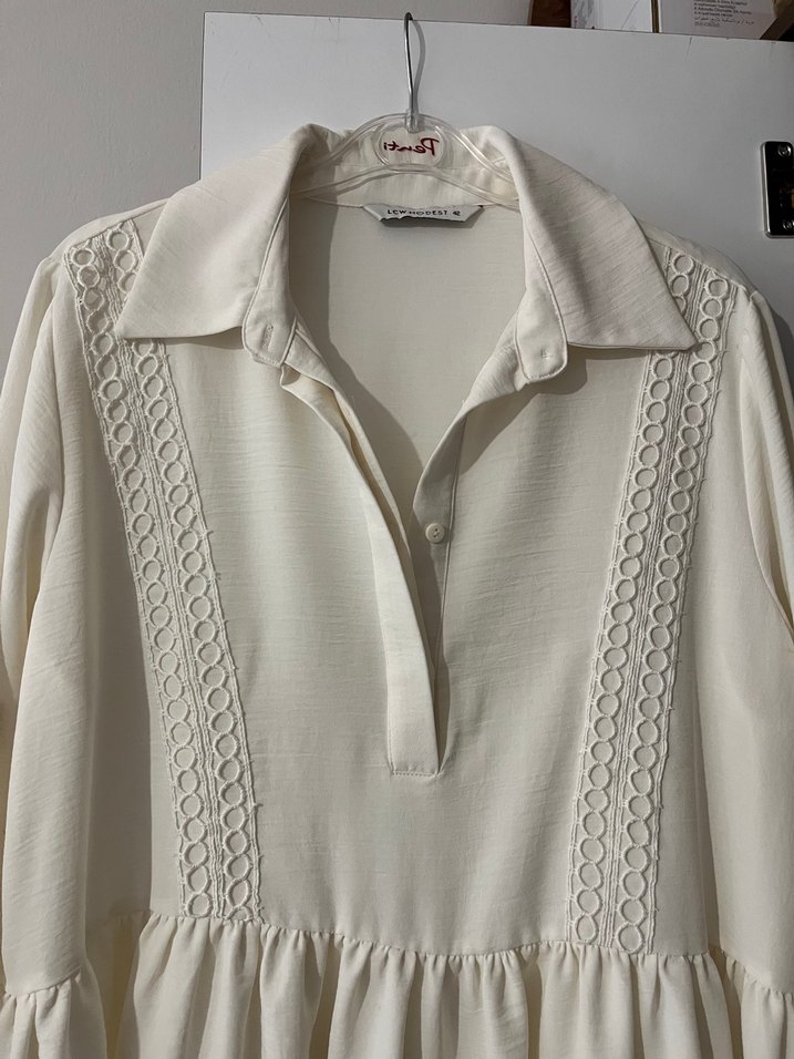 Bohem Nakışlı Beyaz Midi Kadın Tunik - Görsel 2