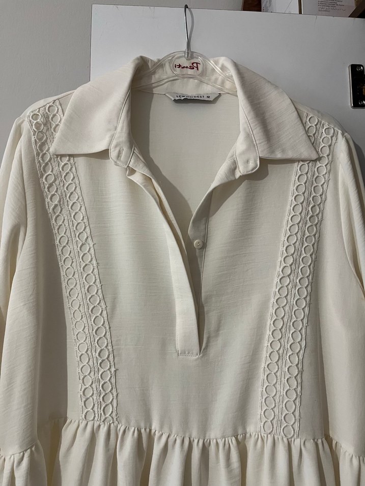 Bohem Nakışlı Beyaz Midi Kadın Tunik - Görsel 3