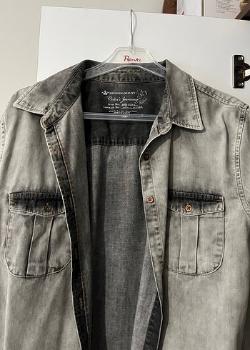 Gri Denim Erkek Gömlek, Uzun Kollu, Regular Fit - Görsel 2