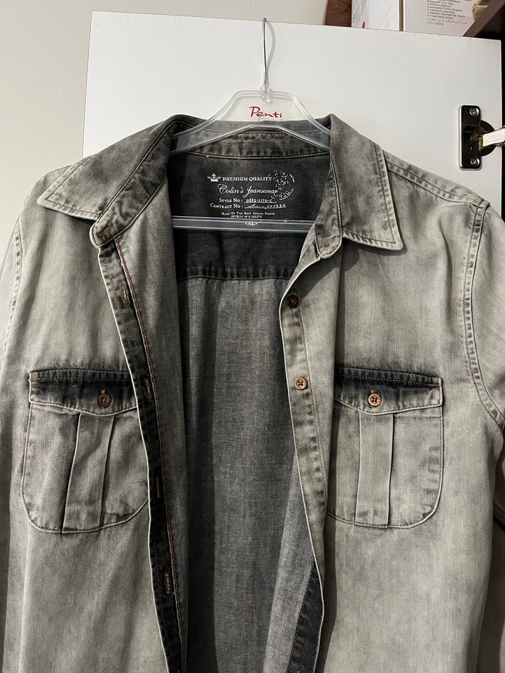 Gri Denim Erkek Gömlek, Uzun Kollu, Regular Fit - Görsel 2