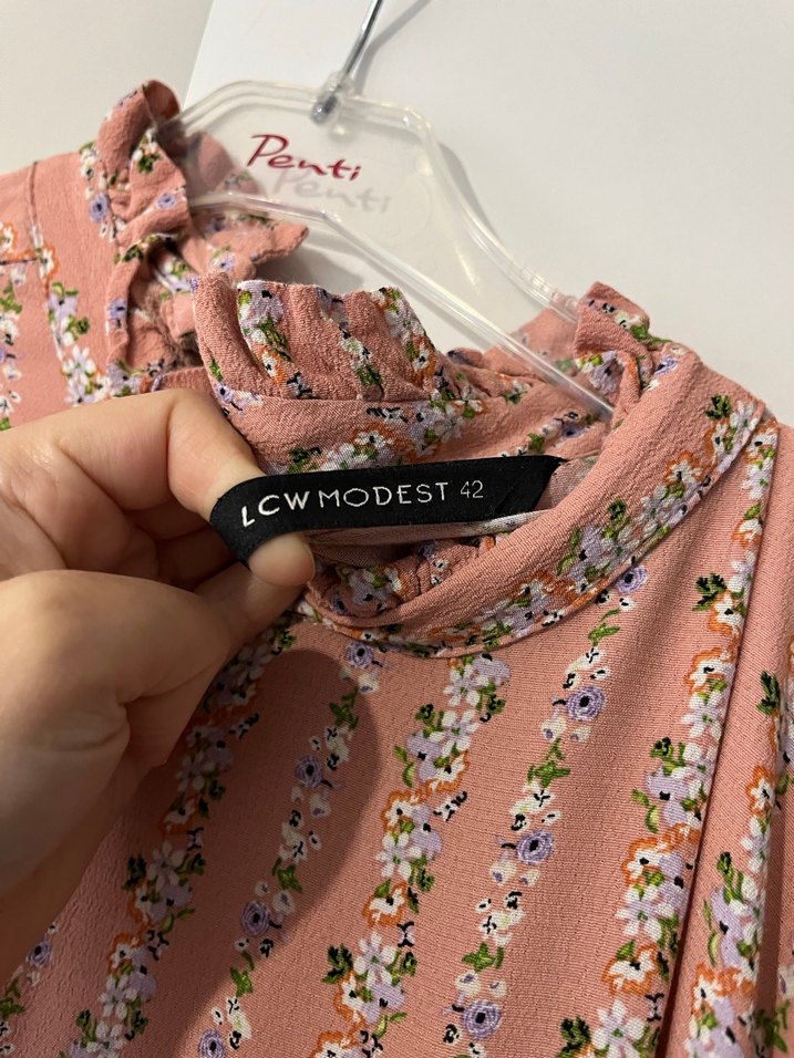 Pembe Bohem Uzun Kollu Fırfırlı Elbise - Görsel 3