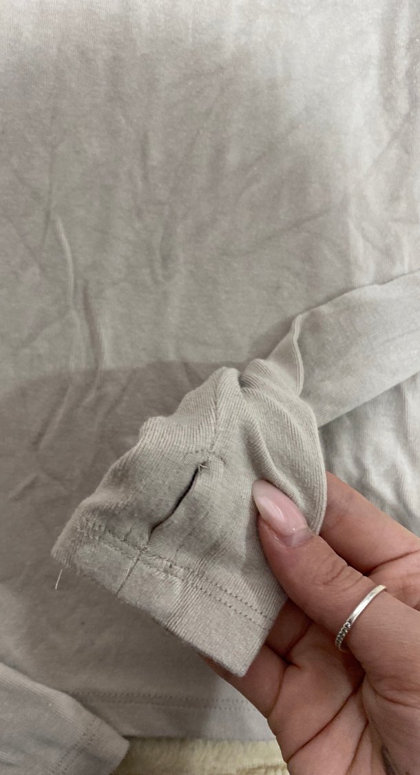 Bej Keten Kumaşlı Uzun Kollu Kadın Kazak - Görsel 2