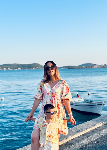 Bohem V Yakalı Kısa Çiçekli Elbise - Görsel 4