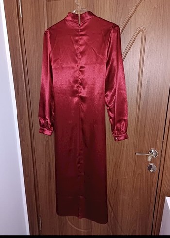 38 Beden Bordo Saten Kumaş Kadın Elbise