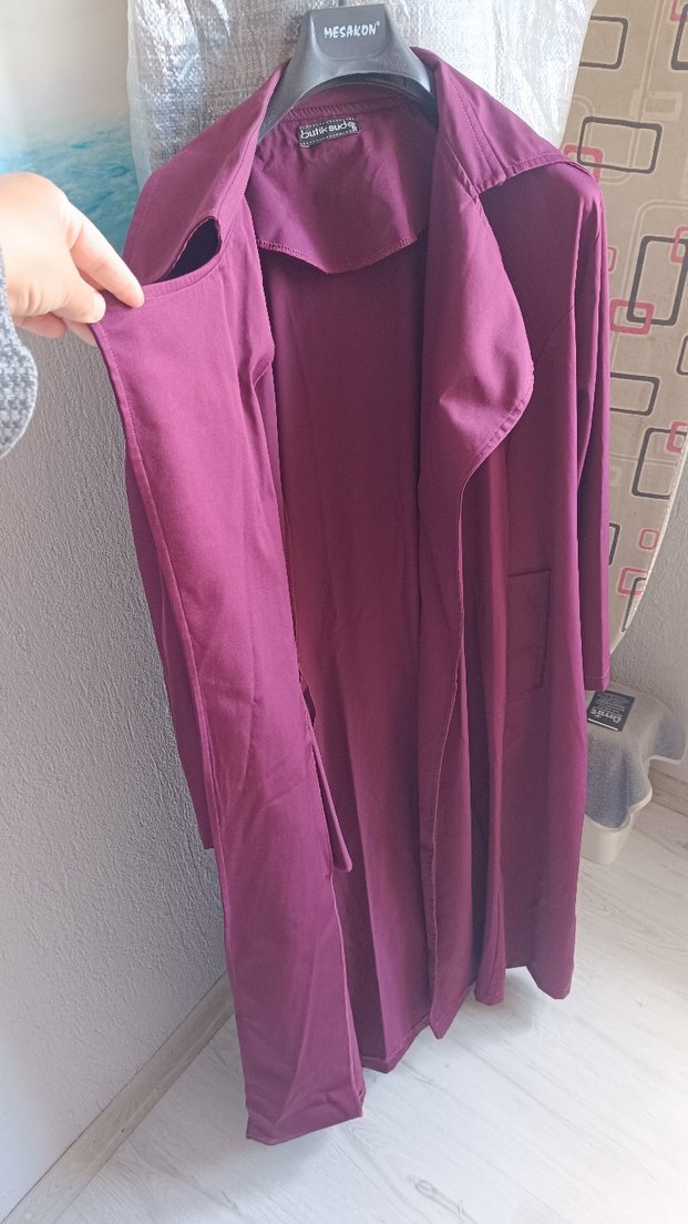 Mor Uzun Drapeli Kadın Kaban trençkot - Görsel 3