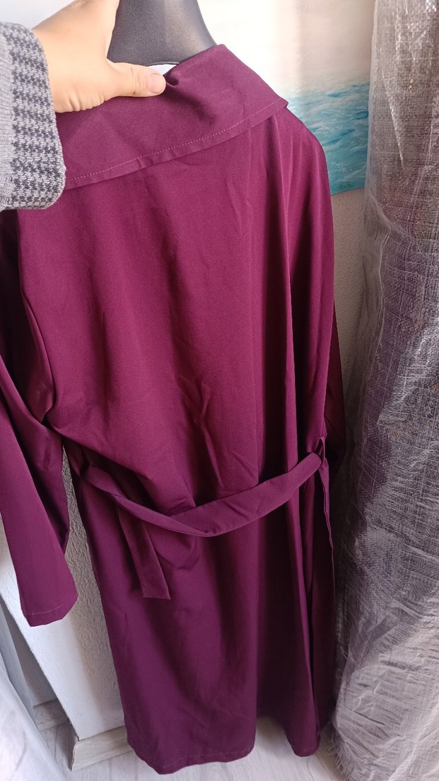 Mor Uzun Drapeli Kadın Kaban trençkot - Görsel 5