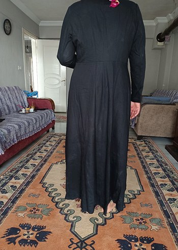 Siyah Uzun Keten Kadın Palto - Görsel 7