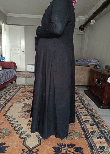 Siyah Uzun Keten Kadın Palto - Görsel 8