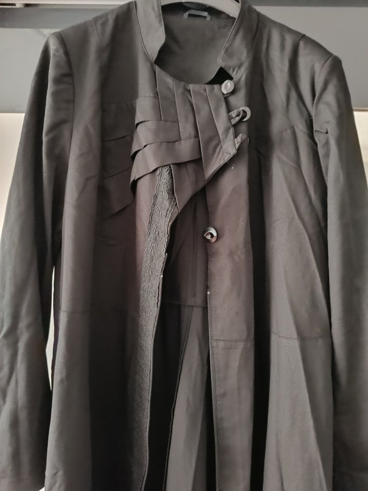 Siyah Uzun Keten Kadın Palto - Görsel 2