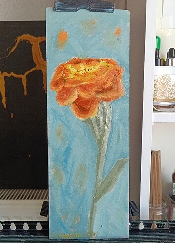 Kadife çiçeği yağlıboya resim tablo  - Görsel 6