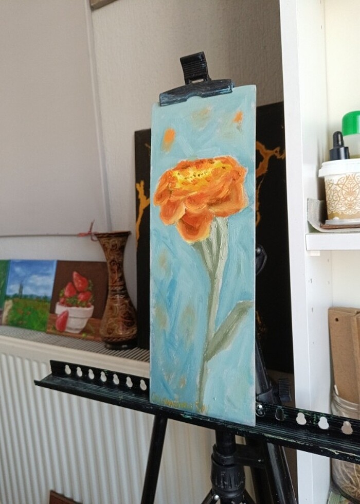 Kadife çiçeği yağlıboya resim tablo  - Görsel 3