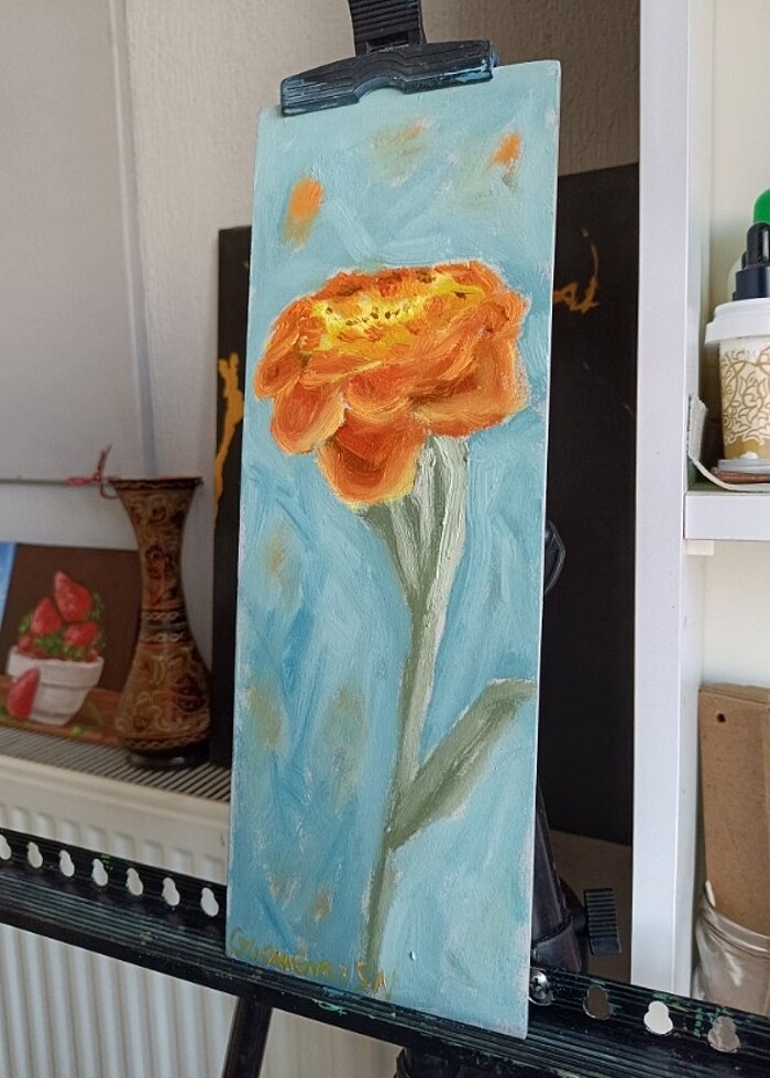 Kadife çiçeği yağlıboya resim tablo  - Görsel 5