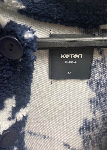 Koton Mavi Gri Batik Desenli Erkek Peluş Ceket