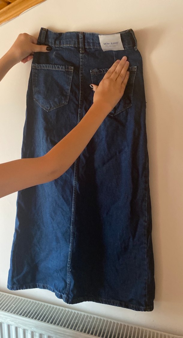 Düğmeli Lacivert Midi Kot Etek - Görsel 2