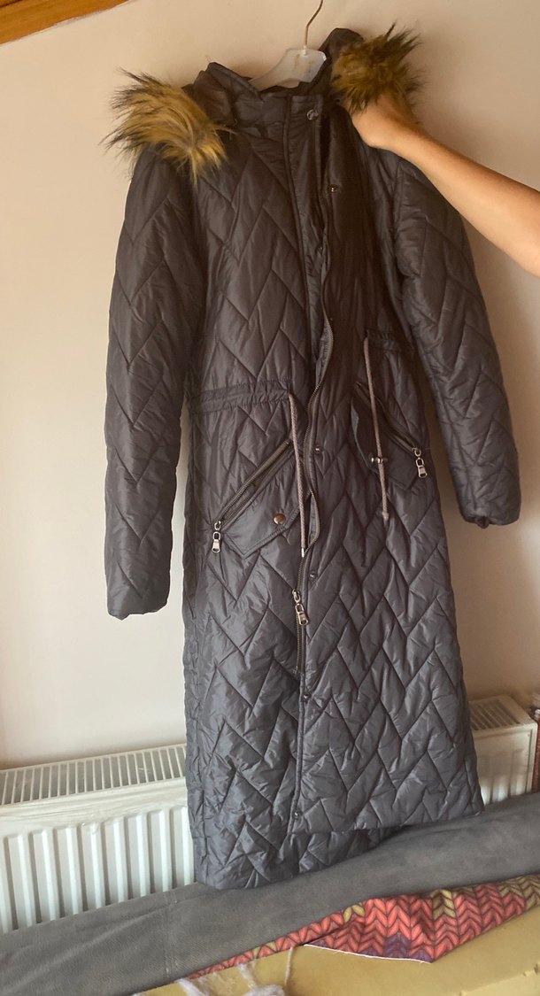 Kürk Detaylı Kadın Gri Kış Montu - Görsel 2