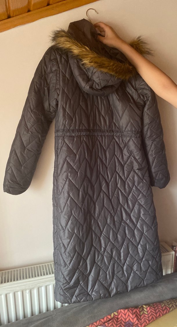 Kürk Detaylı Kadın Gri Kış Montu - Görsel 3