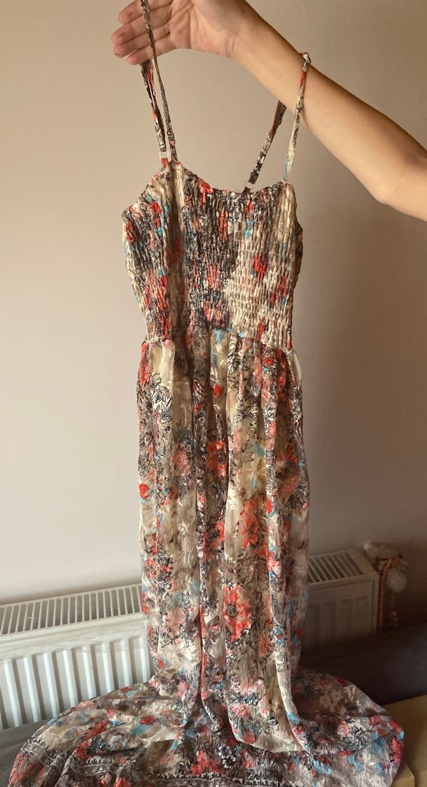 Bohem Çok Renkli Uzun Askılı Elbise - Görsel 2