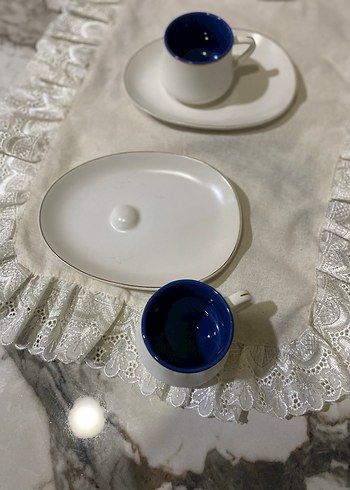 Lacivert iç detaylı beyaz fincan seti - Görsel 2