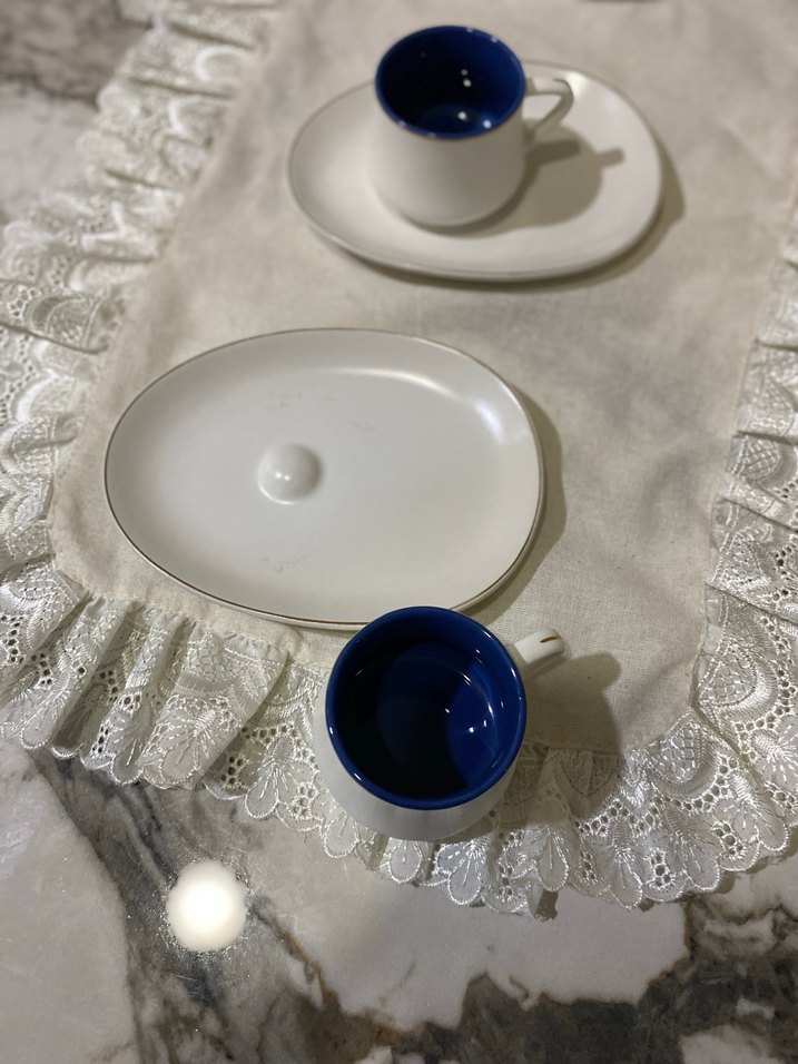 Lacivert iç detaylı beyaz fincan seti - Görsel 2