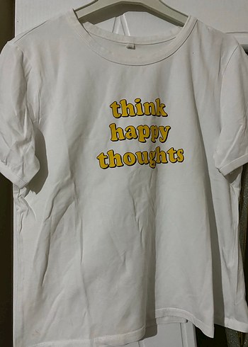 Beyaz Baskılı Kısa Kollu Kadın Tişört - Görsel 5