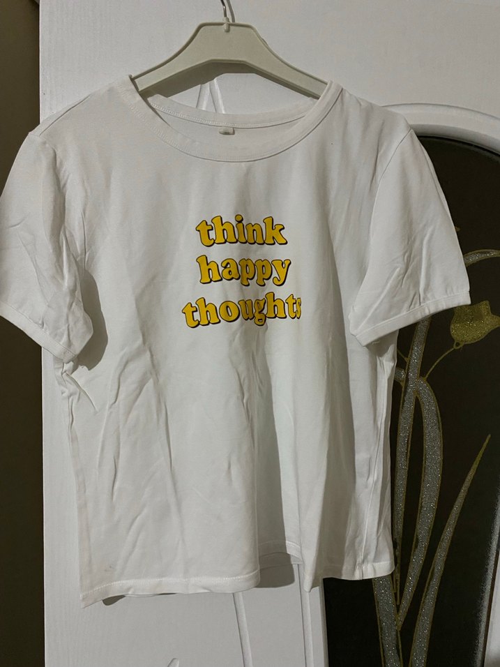 Beyaz Baskılı Kısa Kollu Kadın Tişört - Görsel 2