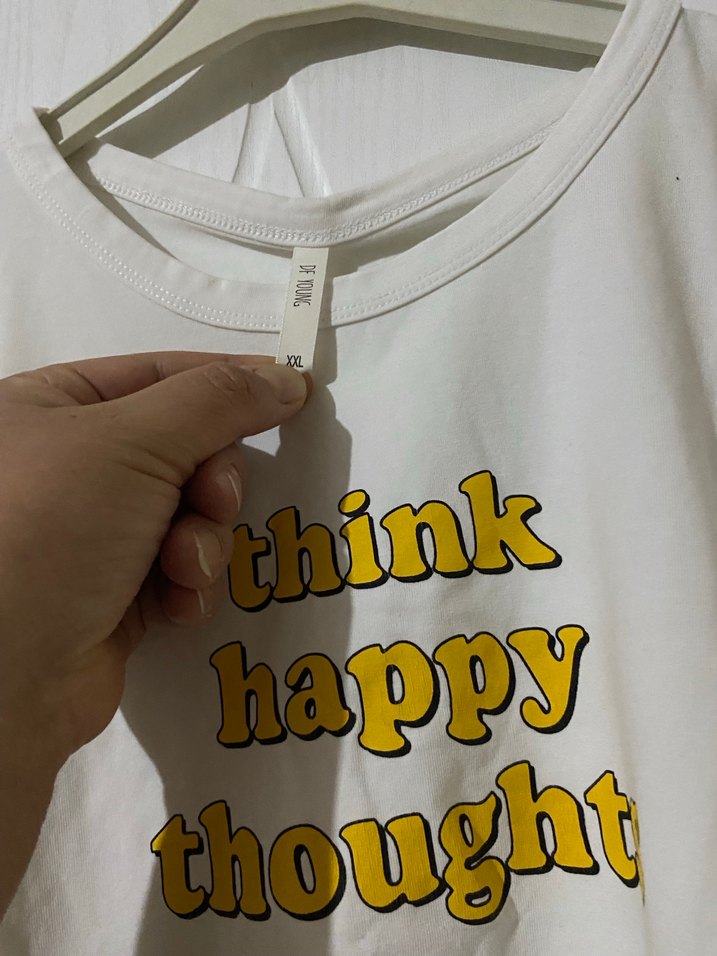 Beyaz Baskılı Kısa Kollu Kadın Tişört - Görsel 3